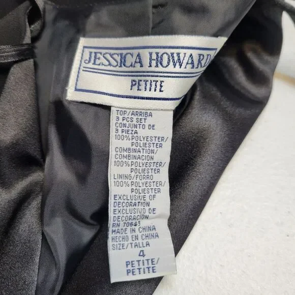 Jessica Howard Black Satin Trim Blazer Pantsuit 3 Piece Blousr Pants Jacket - Picture 14 of 16